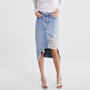 Moustache effet déchiré denim femmes jupes de mode stretch bleu <span class=keywords><strong>dames</strong></span> jeans jupes - Product Image 1