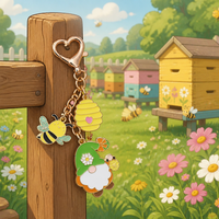 Lot de porte-clés Abeille et Gnome, breloques en émail nid d'abeille et tournesol, fermoir cœur doré, cadeau pour les amateurs de jardinage et d'abeilles, vente en gros