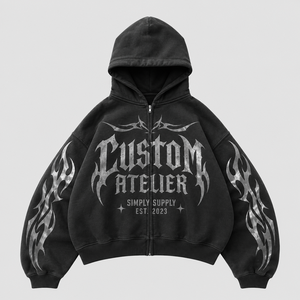 Sudadera con capucha para hombre, personalizada, marrón, estilo vintage, con cremallera, de corte holgado, con estampado gráfico y mangas con cordón, estilo streetwear, de alta calidad, para venta al por mayor - Product Image 2