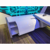 Bureau de direction moderne de luxe, modèle d'avion, blanc brillant, en forme de L, avec éclairage LED multifonction, bureau de PDG, bureau de responsable, bureau de président
