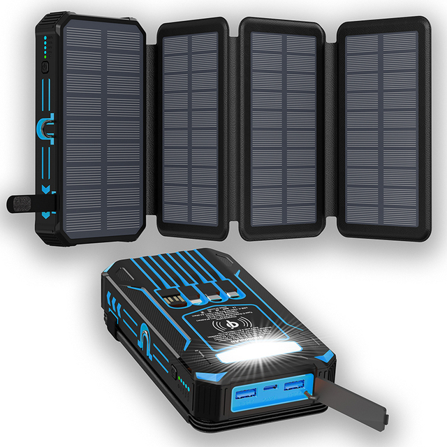 Europe's Best Selling Foldable Solar Power Bank with PD Fast Wireless Charger 4 Cables 20000mAh Portable Battery