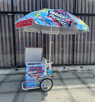 Chariot de vente mobile avec congélateur, parapluie, évier et robinet |   Chariot de vente ambulante de glaces et de bâtonnets glacés