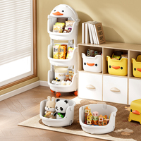 Chariot de rangement moderne et écologique pour enfants, motif canard mignon, à quatre niveaux, en plastique, avec roulettes, pour jouets et articles ménagers
