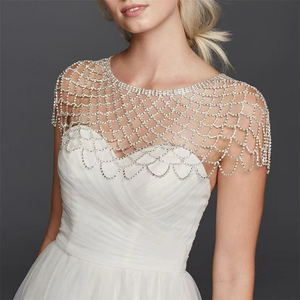 Capa de hombro de moda con diseño de red de pesca, de plata y oro, con cristales, flecos y cadena corporal colgante, calada, tipo bolero de boda <span class=keywords><strong>para</strong></span> vestido de noche - Product Image 2