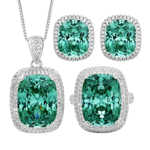Minimalist Eco-friendly Copper Green 12*16-10*12mm Green Cubic Zirconia Necklace <b>Earrings</b> Ring Jewelry <b>Sets</b> for Women - Product Image 1