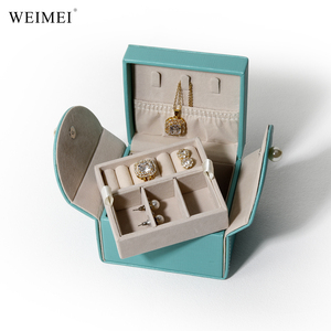 Boîte de rangement pour bijoux WEIMEI en cuir et velours double couche, verte, avec logo personnalisé, pour bagues, colliers, bracelets, étui à bijoux - Product Image 1