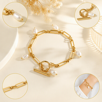 Magnifiques bracelets de perles multivariés, ton or, en acier inoxydable 304, chaîne délicate, breloques en perles d'eau douce, ornements de poignet pour femmes