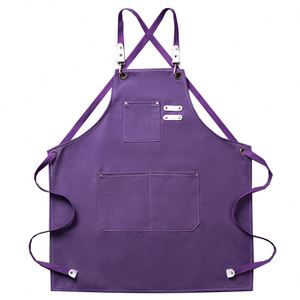 Tablier sans manches robuste en toile de coton polyester violet pour adulte, avec broderie de logo personnalisée, taille ajustable et plusieurs poches - Product Image 1