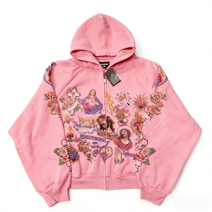 Sweat à capuche zippé Righteous, Nouvelle veste zippée streetwear épaisse grande taille délavée, Sweat à capuche zippé imprimé numériquement - Product Image 1