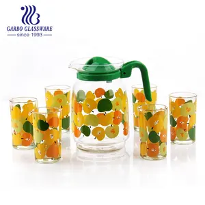 Factory-direct Fruit color printing jug set with water pitcher and highball tumblers with OEM printing designs glass jug set