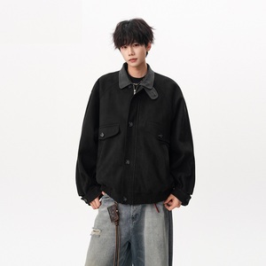 Giacca Vintage Americana in Pelle Scamosciata con Colletto a Contrasto per Uomo, Stile Maillard, Cappotto Casual Oversize per Autunno e Inverno - Product Image 2