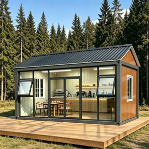 Casa Container in Vetro con Effetto Legno per Vacanze, Villa Prefabbricata Moderna Modulare per Abitazione o Caffetteria - Product Image 1