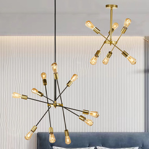 Lámpara Colgante de Cocina Lineal Sputnik de Latón de 10 Luces Estilo Industrial Vintage Waycross, Luz Blanca Cálida, Tamaño Mediano para Uso Doméstico - Product Image 3