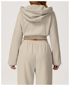 Felpe con Cappuccio da <span class=keywords><strong>Donna</strong></span> in Cotone con Logo Personalizzato Ricamato o Stampato, Pullover con <span class=keywords><strong>Maniche</strong></span> Lunghe e Taglio Corto - Product Image 2