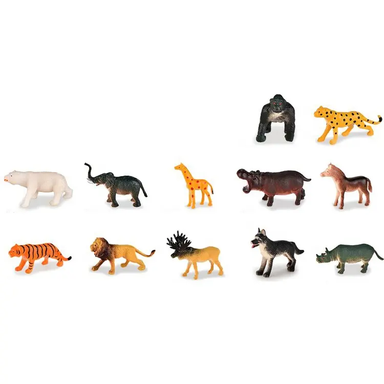 小動物13PCS刺激動物のおもちゃサイと象植物モデルのおもちゃプレイセットで12匹の動物