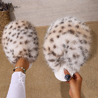 YJ-095 Nouvelles pantoufles d'hiver chaudes à imprimé léopard à poils longs et bout fermé pour femmes, pantoufles thermiques épaisses en coton moelleux pour la maison