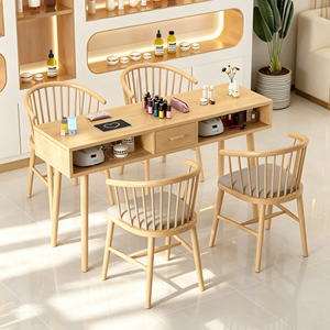 Table de manucure en bois avec 4 chaises, ensemble de mobilier pour salon de manucure, poste double pour nail art avec tiroir pour salon de beauté - Product Image 1