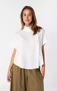 Chemisier Rétro <span class=keywords><strong>Femme</strong></span> 2026 Personnalisé à Col Mandarin et Manches Courtes en Coton Modal avec Boutons Chinois, Hauts Vintage OEM/ODM - Product Image 6