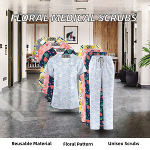 Dental Clinic Custom Nursing Medical Uniform Wholesale <b>Scrubs</b> Suit Jogger Hospital Reusable Floral Printed <b>Scrub</b> <b>Set</b> - Product Image 2