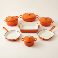 Ensemble de 11 ustensiles de cuisine classiques, durables, écologiques, durables, sains, en fonte émaillée rouge, compatibles lave-vaisselle, poêle à frire, cuisson