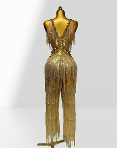 Combinaison pour femmes à franges de sequins perlés, sans manches, pantalon une pièce, idéale pour les tenues de chanteuses ou de danseuses. - Product Image 3