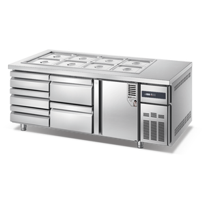 Nouveau modèle Réfrigérateur et congélateur Offre spéciale Congélateur en acier inoxydable pour bar à salade Grande <span class=keywords><strong>table</strong></span> de préparation de pizzas <span class=keywords><strong>Réfrigérée</strong></span> pour restaurant - Product Image 2