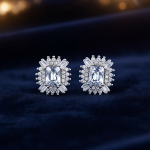 Orecchini a lobo Hobe in cristallo, argento 925, geometrici, di lusso, da festa, gioielli da donna, con montatura a griffe, colore champagne bianco - Product Image 2