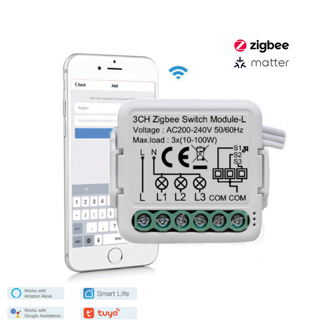 CHAOYI Factory Smart Home Automation Matter On-Off Controller Mini Light Intelligent Module Zigbee Wifi Relay Switch Non-Neutral