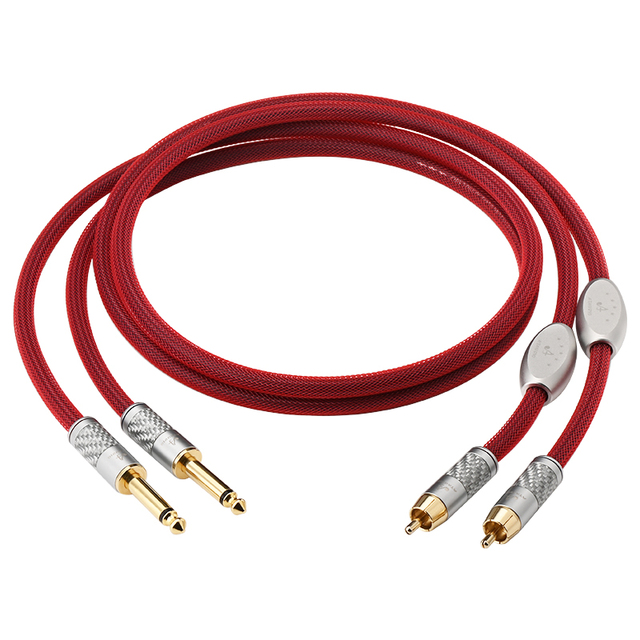 High End Dual 6.5mm TS to Dual RCA Male Audio Cable Pure Silver Core for Guitar and Speaker Applications Hifi System Audio Video