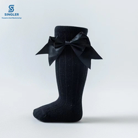 Chaussettes Enfant en Gros à Nœud Couleur Unie Mi-Mollet pour Filles Printemps Automne en Coton pour Bébé
