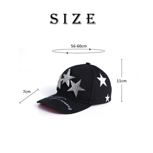 หมวกแก็ปเบสบอลปักหมุดโลหะประดับพลอยเทียมผ้าซาตินหนังกลับสีดำสำหรับทุกเพศ3D ตามสั่ง - Product Image 5