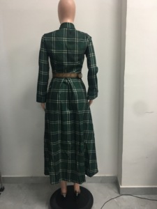 เดรสเชิ้ตแขนยาวลายตารางสไตล์วินเทจสำหรับผู้หญิง แฟชั่นทันสมัย - Product Image 6