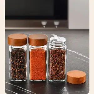 Milieuvriendelijk 120Ml Aangepast Pakket Vierkante Kruidenpot Met Label 4Oz Glazen Kruidenpot Met Houten Deksel Set Van 24 Kruiden