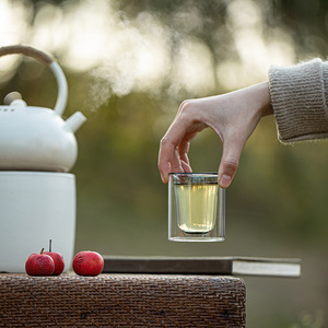 Double-Walled Glass Teacup High Borosilicate Transparent Cylinder Shape Heat Insulating For Kung Fu <b>Tea</b> <b>Set</b> Afternoon <b>Tea</b> Use - Product Image 3