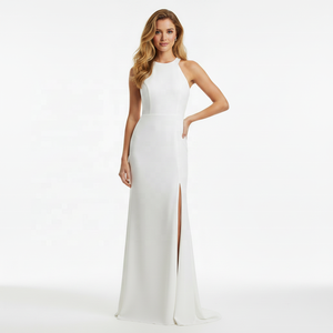 Vestido <span class=keywords><strong>Nina</strong></span> OEM ODM de Gasa Blanca Etérea con Cuello Halter, Maxi, Sin Espalda, Corte A y Lazo para Invitadas de Boda y Damas de Honor - Product Image 2