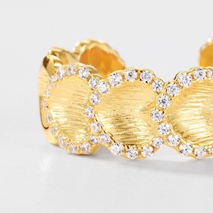 Châu Âu Mỹ phong cách mới retro cổ điển Ginkgo 10K mạ vàng 925 Sterling Bạc chải thủ công Zircon openring cho phụ nữ - Product Image 5