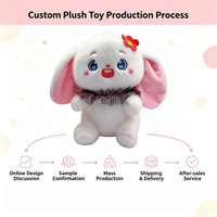 Peluche Lapin Mignon à Oreilles Tombantes avec Fleur Rouge et Col en Dentelle à Pois – Vente en Gros Fabricant – Peluche Douce Animal Lapin Rembourré