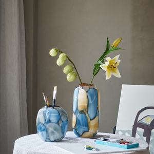 Bixuan Contemporary Soda-lime Abstract Blue Gray Warm Yellow <strong>Pebble</strong> Design Handblown <strong>Glass</strong> <strong>Vase</strong> <strong>for</strong> Table Decorative Floral - Product Image 3