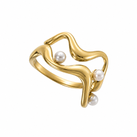 Bague polyvalente plaquée or 18 carats avec perle ondulée large, style euro-américain, pour femme, idéale pour l'automne et l'hiver, bijou de main pour usage quotidien