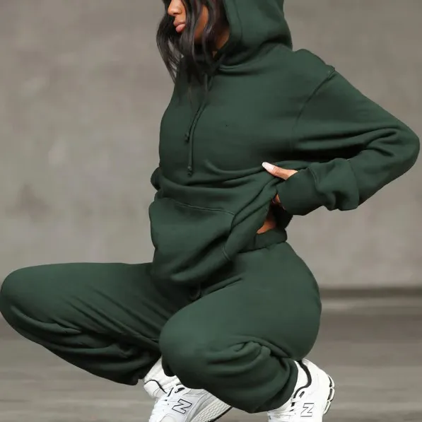 Women Pullover Hoodies Joggers Set Custom Logo Solid Color UNISEX Sweatshirt Pants Set Casual Female Tracksuit