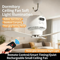 Ventilateur de camping portable d'extérieur rechargeable par USB, suspendu au plafond, avec télécommande, affichage numérique, longue autonomie de la batterie, veilleuse pour dortoirs