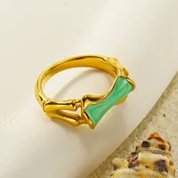 Bambus-Gelenk Blau Emaillierter Modeschmuck Edelstahl-Ring Stilvoller Damen Alltags-Fingerring