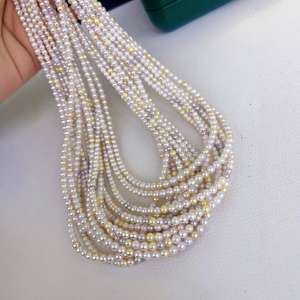 Versatile 4-5mm Natural Freshwater Pearl <b>Necklace</b> <b>Candy</b>-Colored with Gold Dots Perfect Circle Almost Flawless Match - Product Image 1