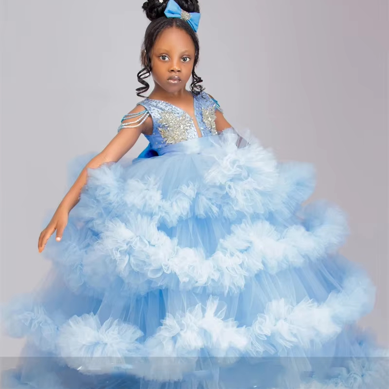 Low Price Flower Girl Dresses Blue Sash Rhinestone Applique Sparkle |  Alibaba.com