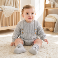 Ensemble Tricot Bébé Pinuotu, Grenouillère Épaisse Grise Personnalisée avec Chandail, Bottillons et Vêtements pour Nouveau-né, Tenue Coréenne Garçon Fille, Ensembles de Vêtements pour Enfants