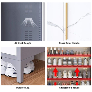 Adjustable 3-Door Modern Steel <b>Shoe</b> <b>Cabinet</b> Luxury White Silver Home Furniture Durable Waterproof Storage Organizer <b>Tall</b> Stand - Product Image 5