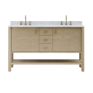 Modern Minimalist Wood Bathroom Vanity 60 In Floor Standing Rectangular With Drawers <b>Light</b> Finish - Product Image 1