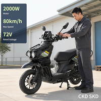 Scooter électrique 72V avec frein à disque 2000W, moto électrique haute vitesse pour adultes CKD SKD