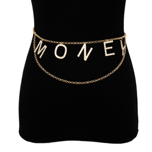 Personality Rhinestone <strong>MONEY</strong> Fringe Casual Waist Fashion Adjustable Silver Body Metal Chains Layered Pocket <strong>Women</strong> Waist <strong>Belts</strong> - Product Image 3