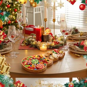 Solid Wood Divided Snowman <b>Tray</b> Christmas <b>Snack</b> Serving Dish Creative Tree Shape For Holiday Decoration - Product Image 1